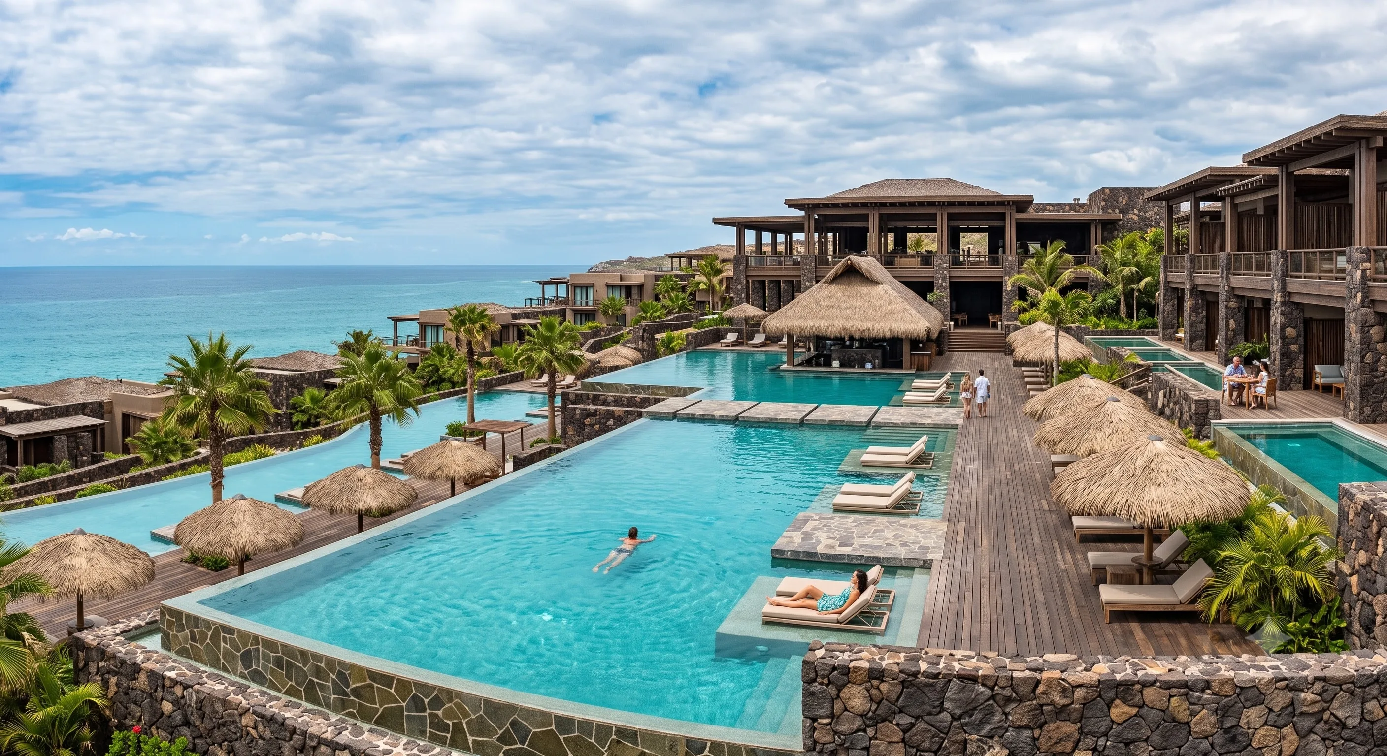 Façade de l'Hôtel Olympe à Libreville, face à l'océan Atlantique